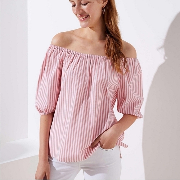 Loft Striped Blouson Top Medium - Picture 1 of 7
